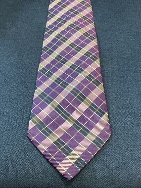 Faconnable Purple Plaid Tie with Cream and Navy Accents
